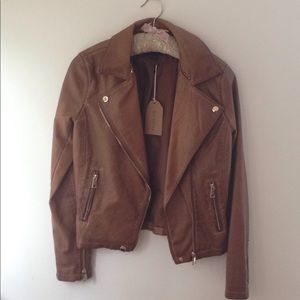Blu pepper faux leather jacket camel tan brown